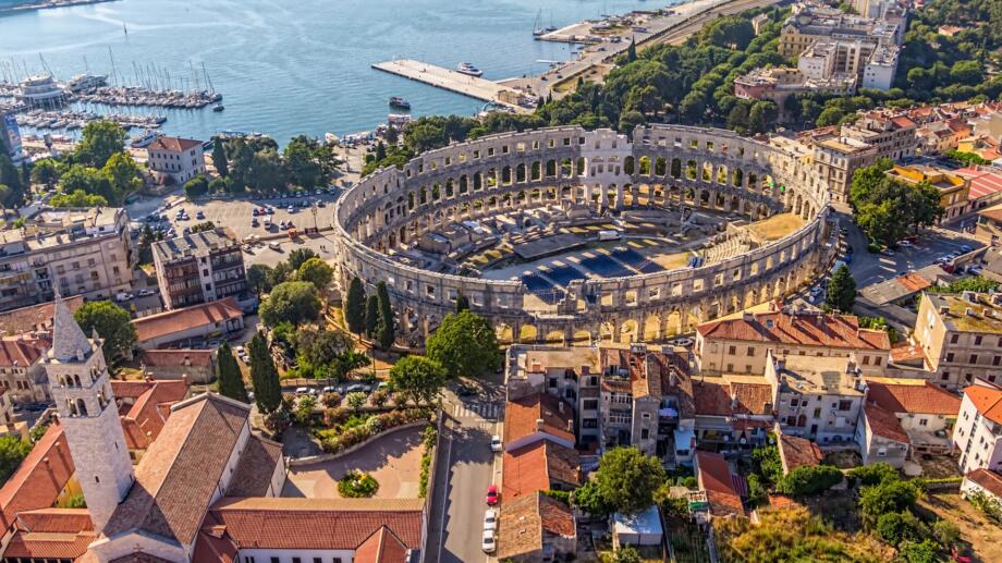 Pula aerial view of the arena and town