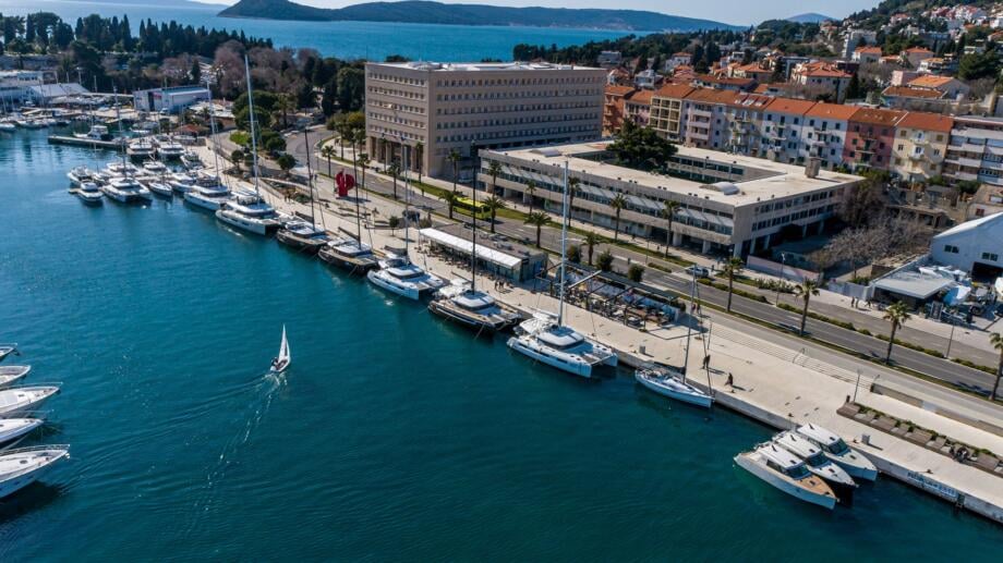 Split charter fleet and office aerial view