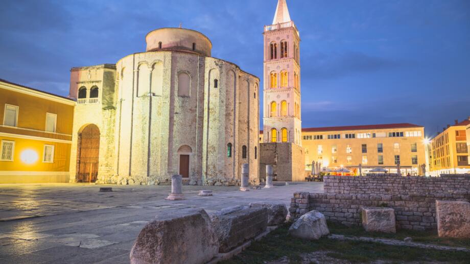 zadar town church of st. donatus and belltower of st. anastasia